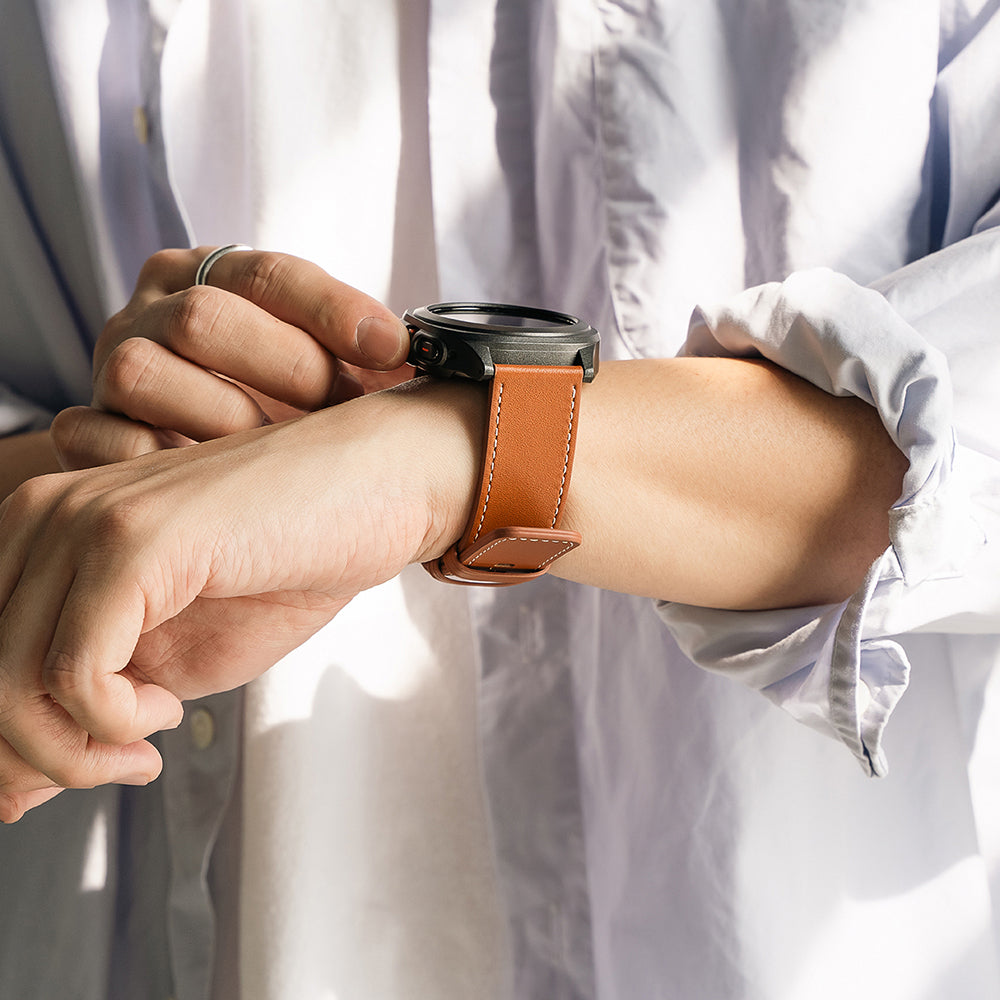 Ringke - Leather One Basic Bold 24mm - Fossil Hybrid / Mobvoi TicWatch Pro 5 / Suunto 9 / Suunto 9 Baro / Suunto D5 - Brown