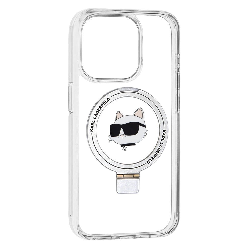 Karl Lagerfeld Magsafe Ringstand Case “Choupette’s Head” Θήκη προστασίας από σκληρό πλαστικό για iPhone 15 Pro (White – KLHMP15LHMRSCHH)