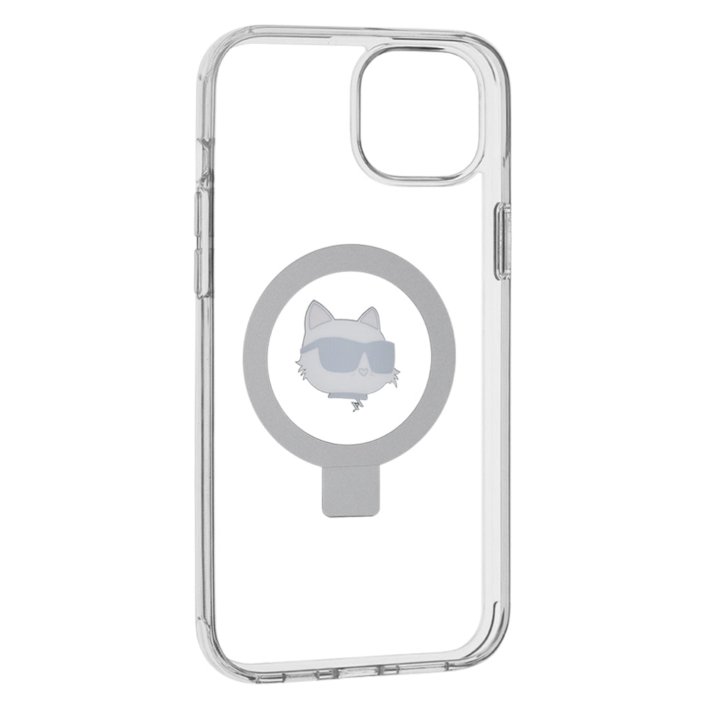 Karl Lagerfeld - Hardcase Ring Stand MagSafe (KLHMP15MHMRSCHH) - iPhone 15 Plus - White Choupette Head