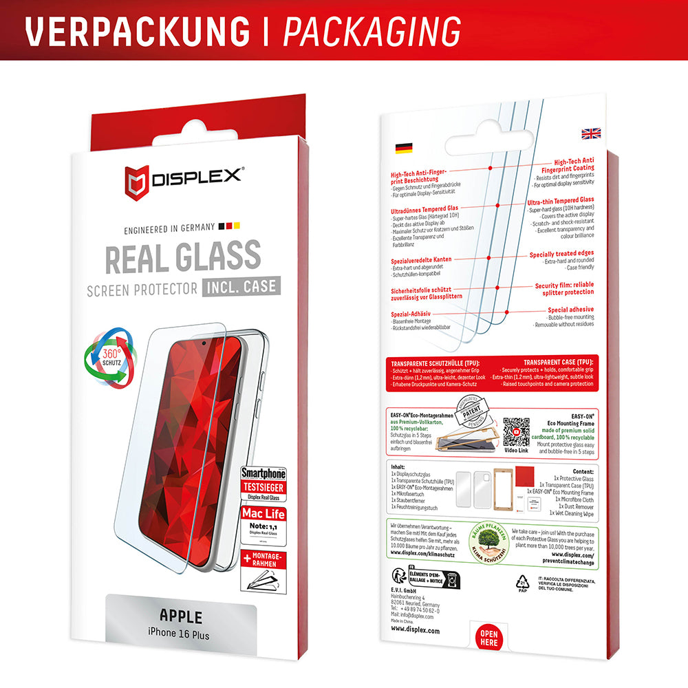 Displex - Premium [Pack] Real Glass + Case - iPhone 16 Plus - Clear