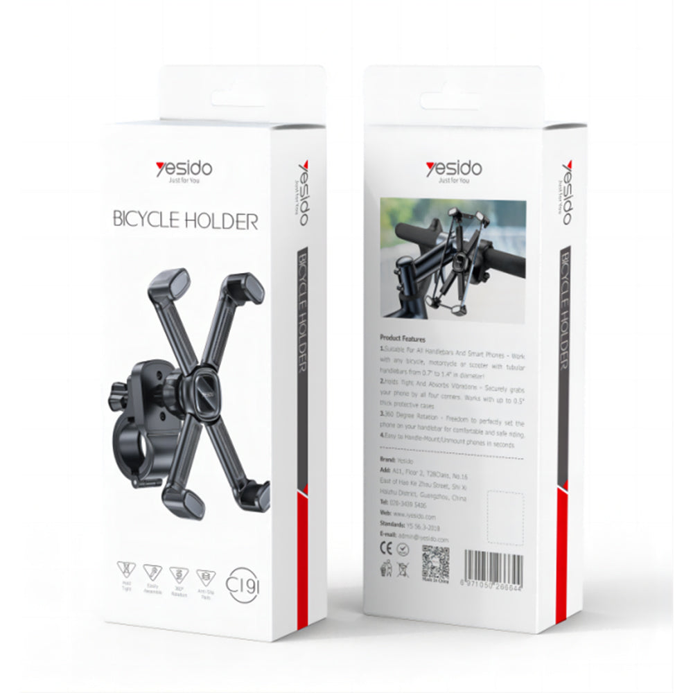 Yesido - Bike Holder (C191) - for Bicycle/Motocycle, Multi-Angle Adjustment, 4.5-6.8" - Black