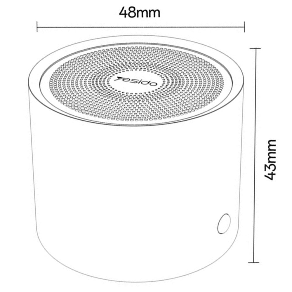 Yesido - Wireless Speaker (YSW30) - Bluetooth 5.0, Bass Diaphragm, Ultra Mini Size, IPX5 Waterproof, Type-C, 700mAh - Black