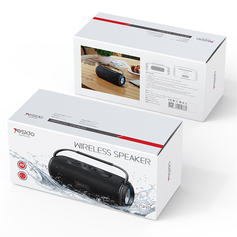 Yesido - Wireless Speaker (YSW11) - Bluetooth 5.0, RGB Lights, IPX6, Dual Speaker, TF, USB, AUX, 2600mAh, 40W - Black