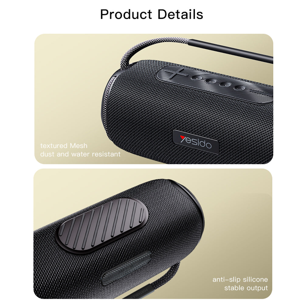 Yesido - Wireless Speaker (YSW11) - Bluetooth 5.0, RGB Lights, IPX6, Dual Speaker, TF, USB, AUX, 2600mAh, 40W - Black