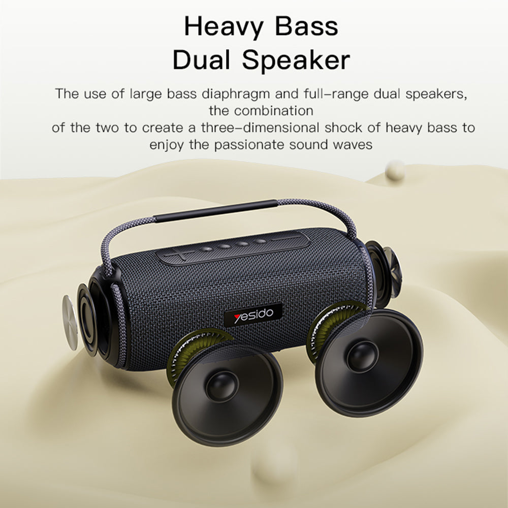 Yesido - Wireless Speaker (YSW11) - Bluetooth 5.0, RGB Lights, IPX6, Dual Speaker, TF, USB, AUX, 2600mAh, 40W - Black