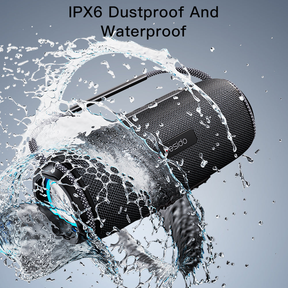 Yesido - Wireless Speaker (YSW11) - Bluetooth 5.0, RGB Lights, IPX6, Dual Speaker, TF, USB, AUX, 2600mAh, 40W - Black