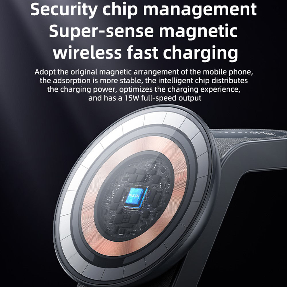 Yesido - Wireless Charging Station (DS26) - Magnetic, for Phone, Watch, Earbuds, Foldable, Stand, Night Light, 15W - Grey