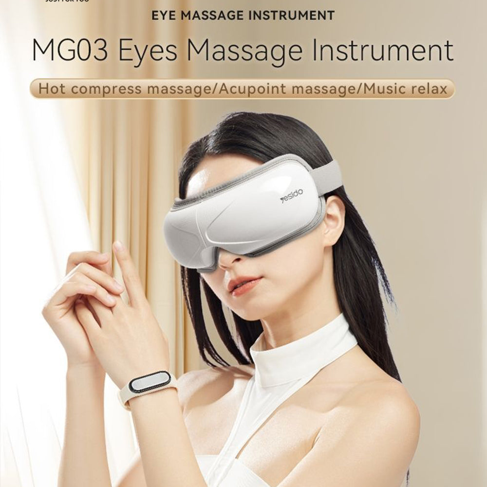 Yesido - Eye Massager (MG03) - with Sleep Music, Intelligent Heat Compress, 3 Eye Protection Modes - White