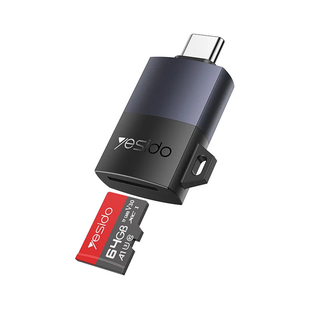 Yesido - Card Reader (GS37) - Type-C, High-speed, Aluminum Alloy, Support 1TB, Plug and Play, TF Card - Black