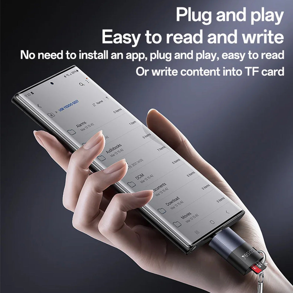 Yesido - Card Reader (GS37) - Type-C, High-speed, Aluminum Alloy, Support 1TB, Plug and Play, TF Card - Black