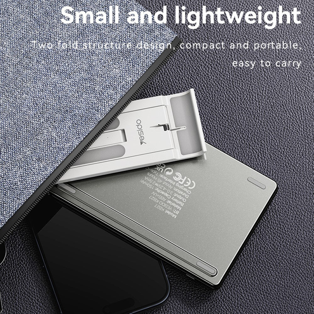 Yesido - Foldable Keyboard (KB27) - Type-C, 150mAh, Bluetooth 5.0, Compact Design, Ultra-Thin - Black