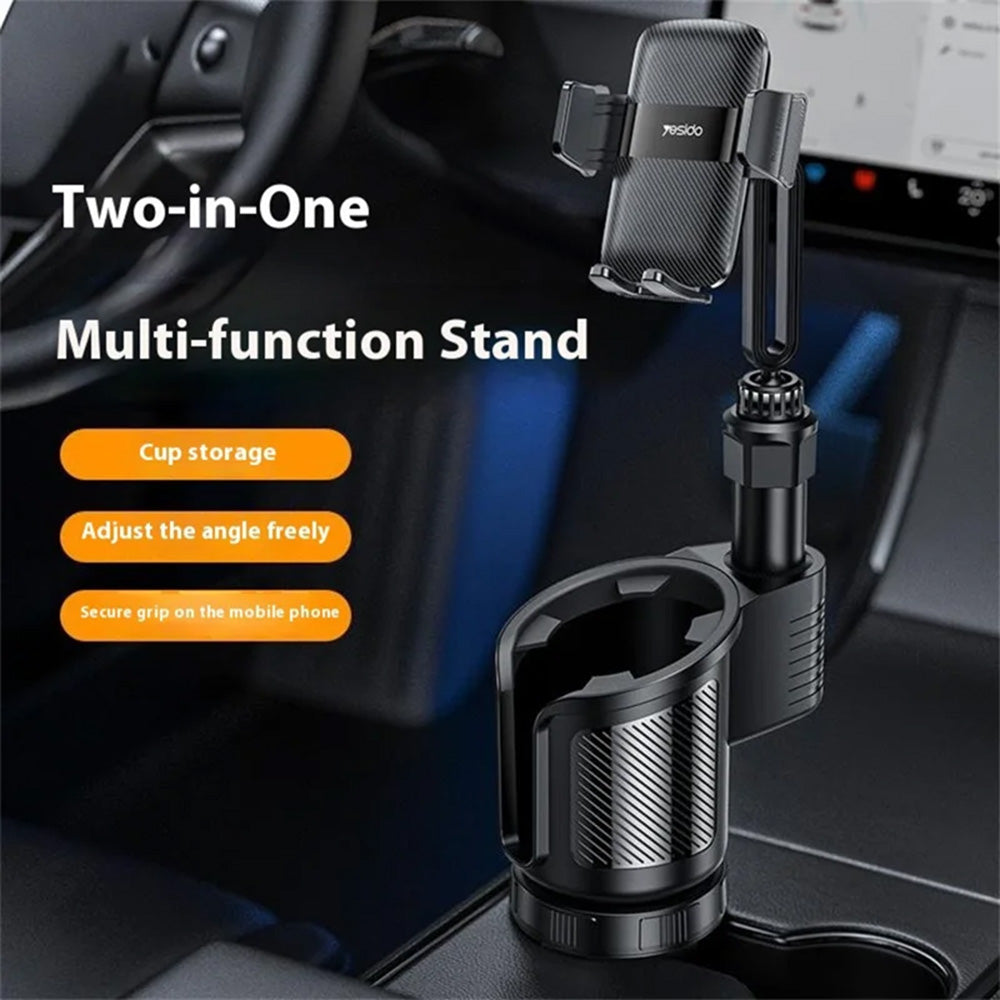 Yesido - Car Holder 2in1 (C273) - Cup Storage and Phone Mount, Flexible Viewing Angles, for 4.7 to 7.2inches Phones - Black