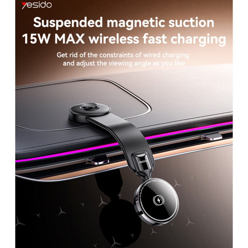 Yesido - Car Holder with Wireless Charging (C316) - for Dashboard, N52 Magnets, Flexible, Smart Power Control, 15W - Black