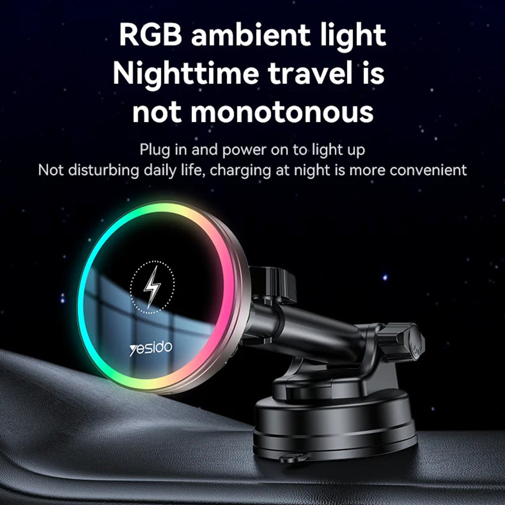 Yesido - Car Holder with Wireless Charging (C315) - for Air Outlet/Dashboard, Magnetic, Intelligent Management, 15W - Black