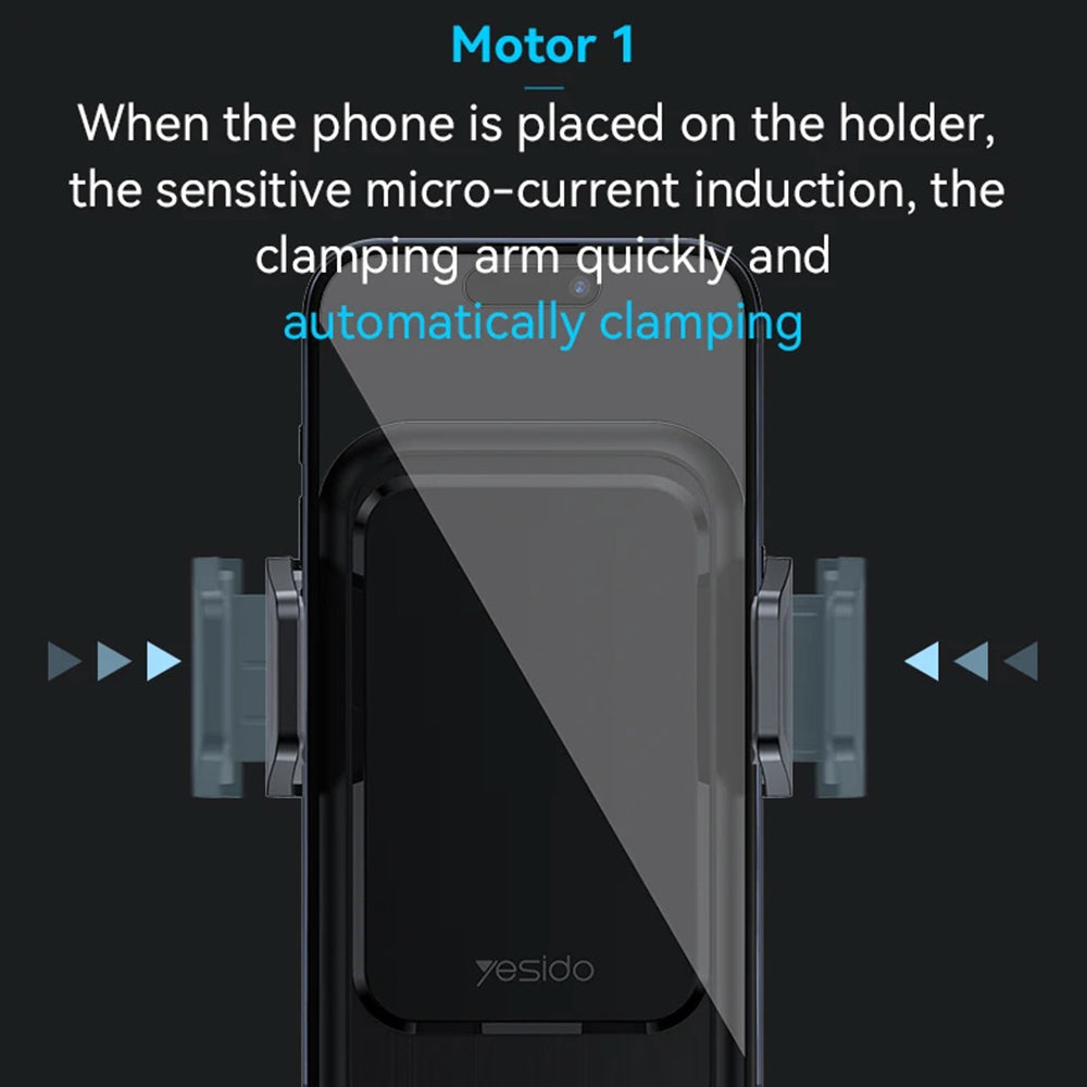 Yesido - Car Holder with Wireless Charging (C312) - for Air Vent, Automatic Clip, Smart Induction, 15W, 4.7 - 6.8inch - Black