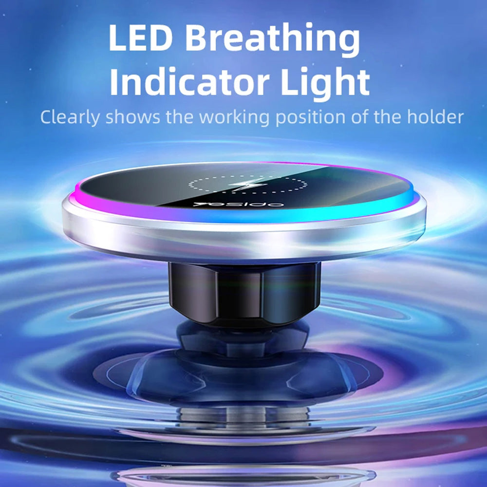 Yesido - Car Holder with Wireless Charging (C292) - for Dashboard/Windshield, LED Indicator, Bendable Clamp Arm, 15W - Black