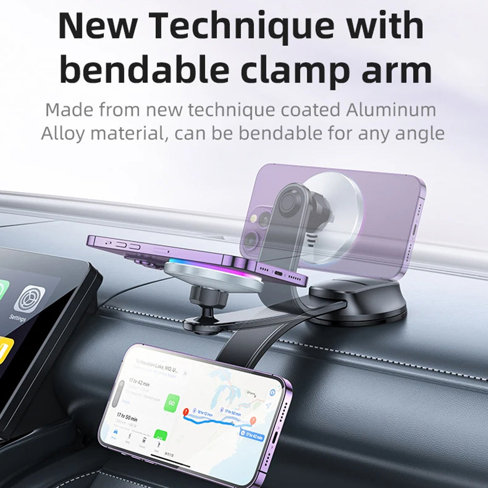 Yesido - Car Holder with Wireless Charging (C292) - for Dashboard/Windshield, LED Indicator, Bendable Clamp Arm, 15W - Black