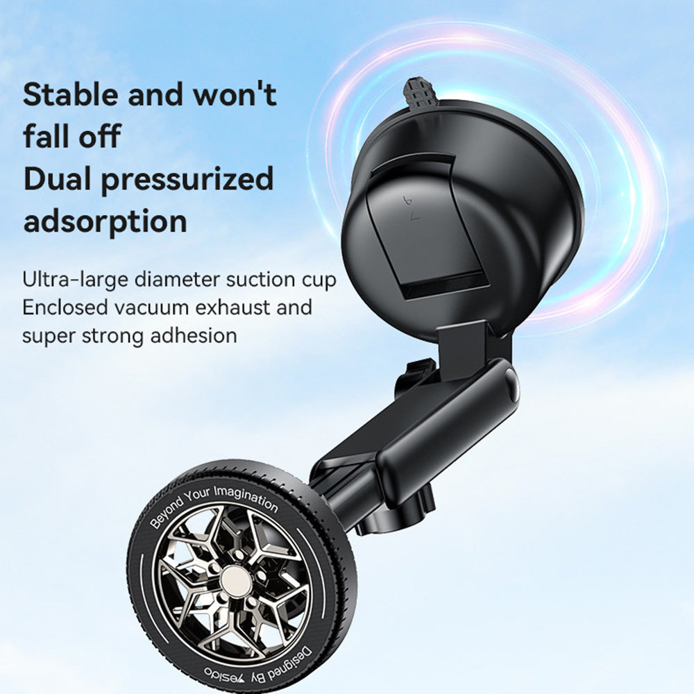 Yesido - Car Holder (C266) - Magnetic N52, for Dashboard, 360 Base, Telescopic Clamp Arm, Unique Design, 4.7-7.2 inch - Black