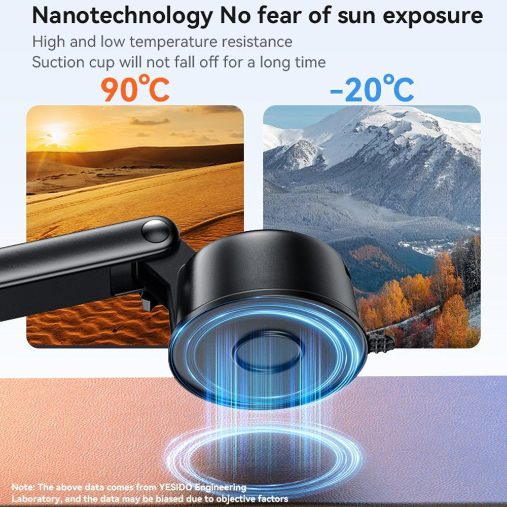 Yesido - Car Holder (C266) - Magnetic N52, for Dashboard, 360 Base, Telescopic Clamp Arm, Unique Design, 4.7-7.2 inch - Black