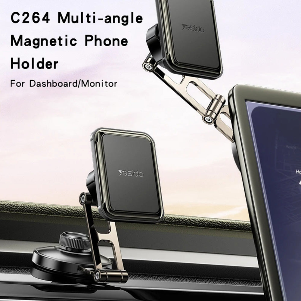 Yesido - Car Holder (C264) - Magnetic, for Dashboard/Windshield, 360°, Folding Clamp Arm, Zinc Alloy - Black