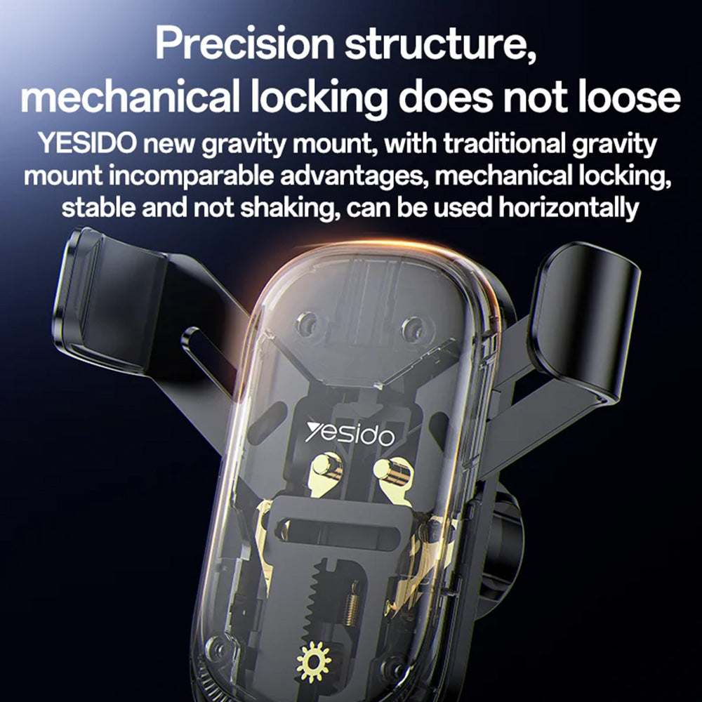 Yesido - Car Holder (C247) - for Air Vent, Mechanical Tight Lock, 360°, Transversal Gravity Mount, 4.7-7.2inch Phone - Black