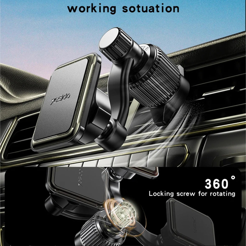 Yesido - Car Holder (C244) - Magnetic, for Air Vent, Upgraded Clip, Free Rotating Angle, N42 Magnets - Black