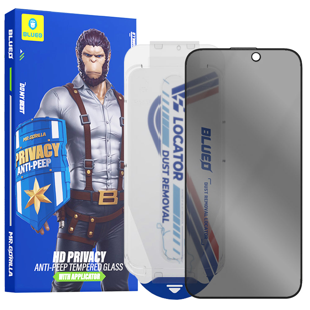 Blueo - Anti-Peep Privacy Glass with Applicator Pro - iPhone 14 Pro Max - Black