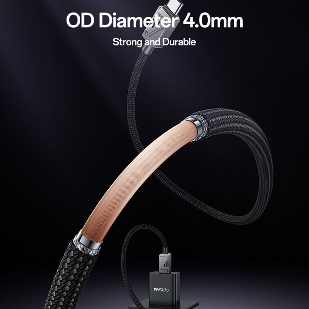 Yesido - Data Cable (CA196) - Type-C to Type-C, Fast Charging, 480Mbps, PD60W, CarPlay Compatible, Zinc Alloy, 1.2m - Black