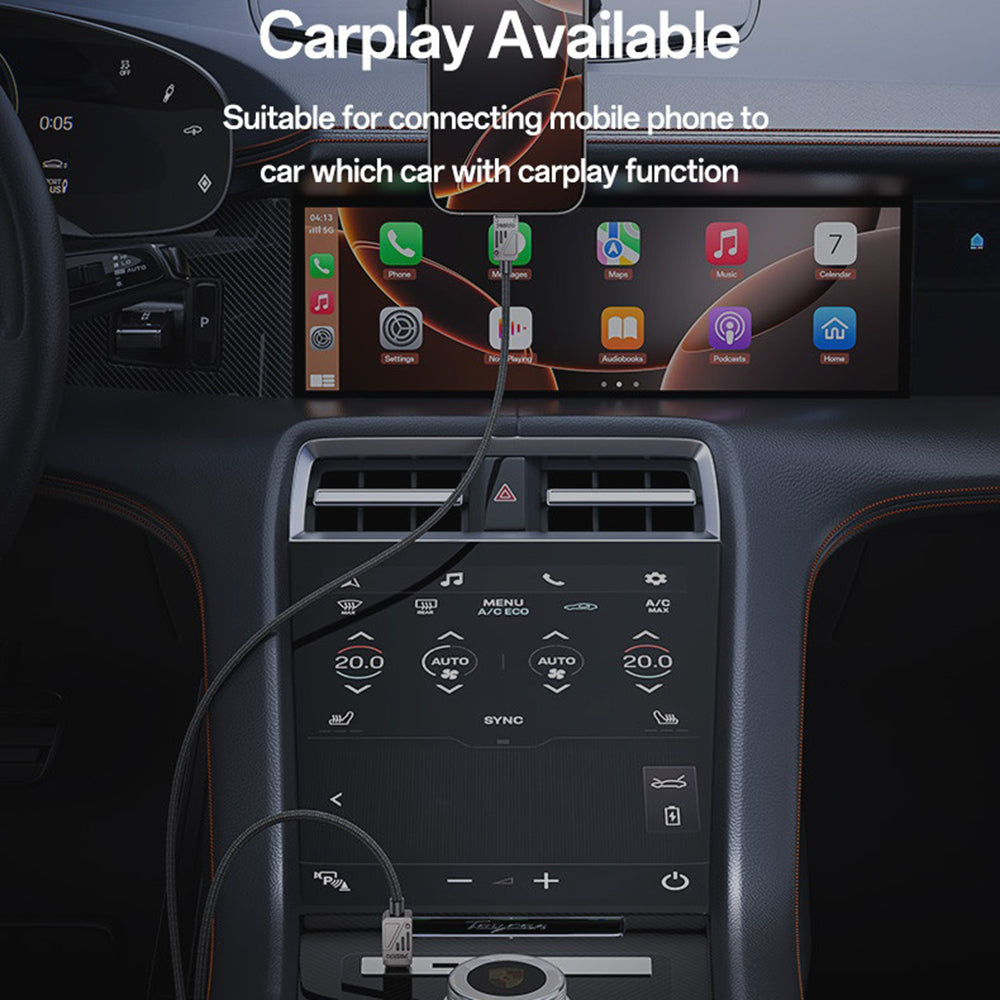 Yesido - Data Cable (CA196) - Type-C to Type-C, Fast Charging, 480Mbps, PD60W, CarPlay Compatible, Zinc Alloy, 1.2m - Black