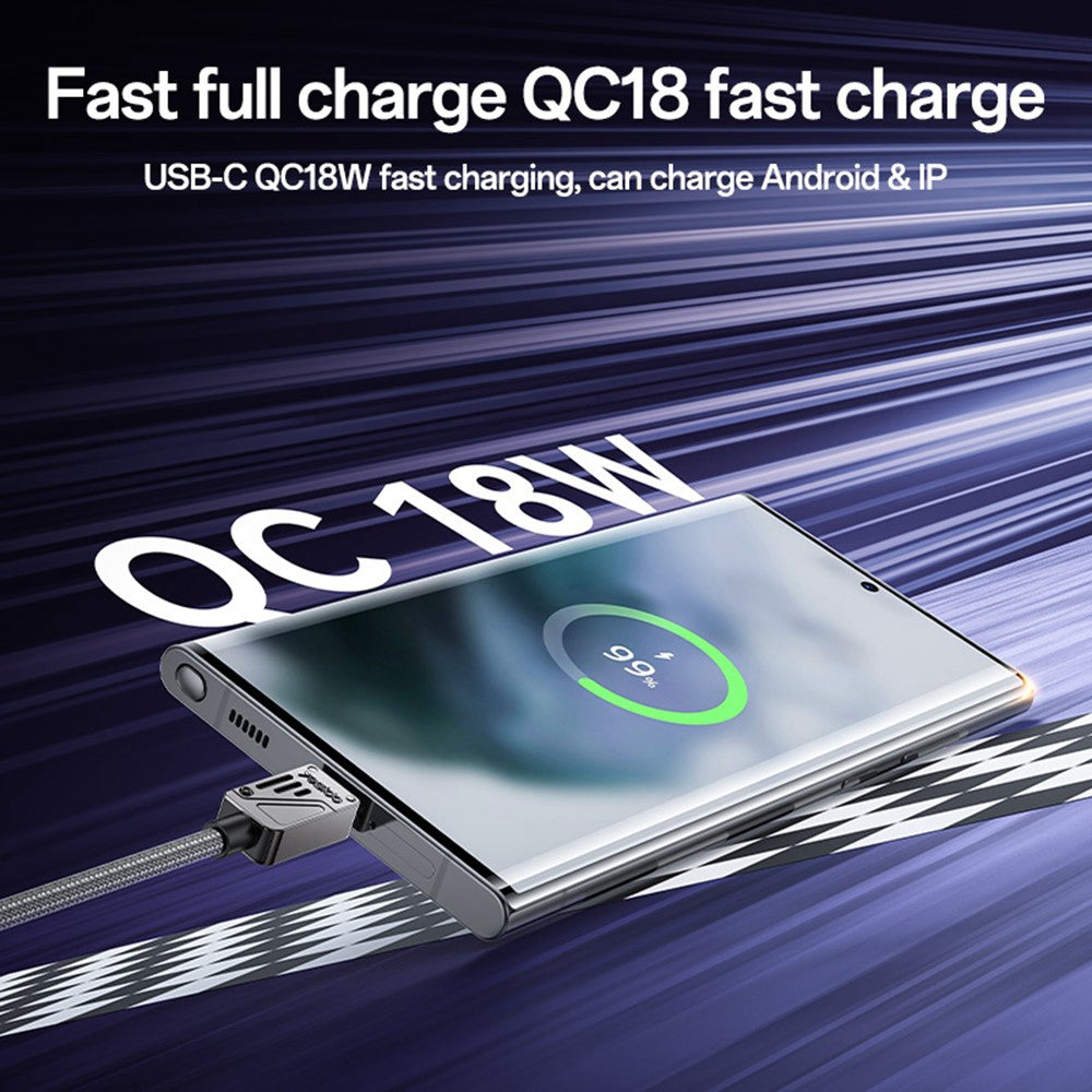 Yesido - Data Cable (CA135C) - USB to Type-C, Fast Charging, QC18W, 3A, 480Mbps, CarPlay Compatible, Zinc Alloy, 1.2m - Black