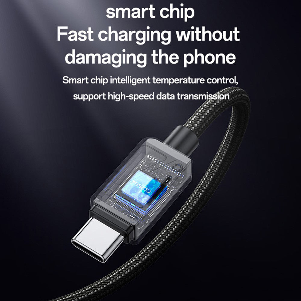 Yesido - Data Cable (CA135C) - USB to Type-C, Fast Charging, QC18W, 3A, 480Mbps, CarPlay Compatible, Zinc Alloy, 1.2m - Black