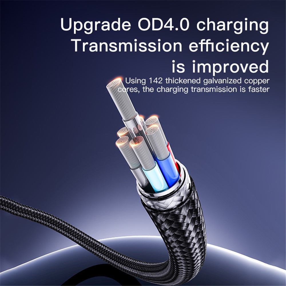 Yesido - Data Cable (CA129C) - USB to Type-C, Fast Charge, 18W, 3A, 480Mbps, CarPlay Compatible, Aluminum Alloy, 1.2m - Black