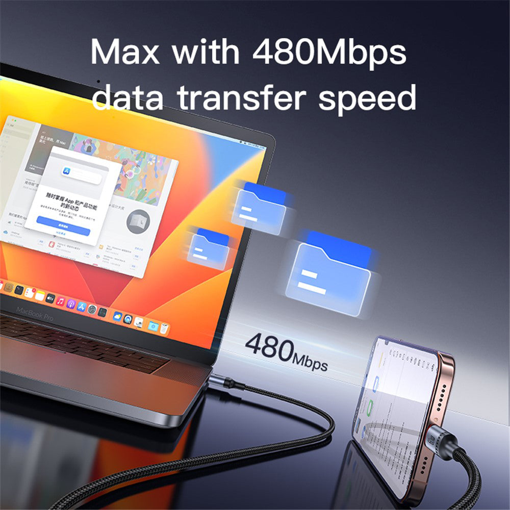 Yesido - Data Cable (CA181) - Type-C to Type-C, Fast Charging, 60W, 3A, 480Mbps, Aluminum Alloy, 1.2m - Black