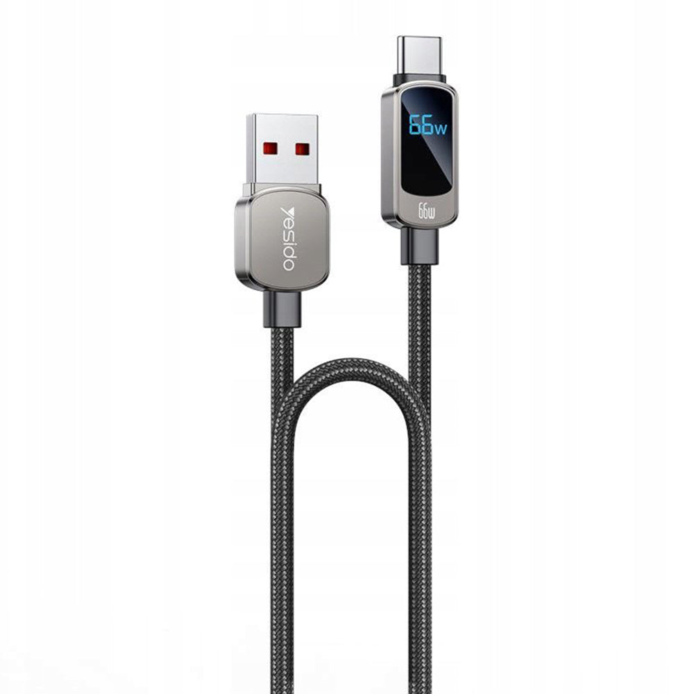 Yesido - Data Cable (CA128C) - with LED Power Display, USB to Type-C, Fast Charge, 66W, 5A, 480Mbps, 1.2m - Black