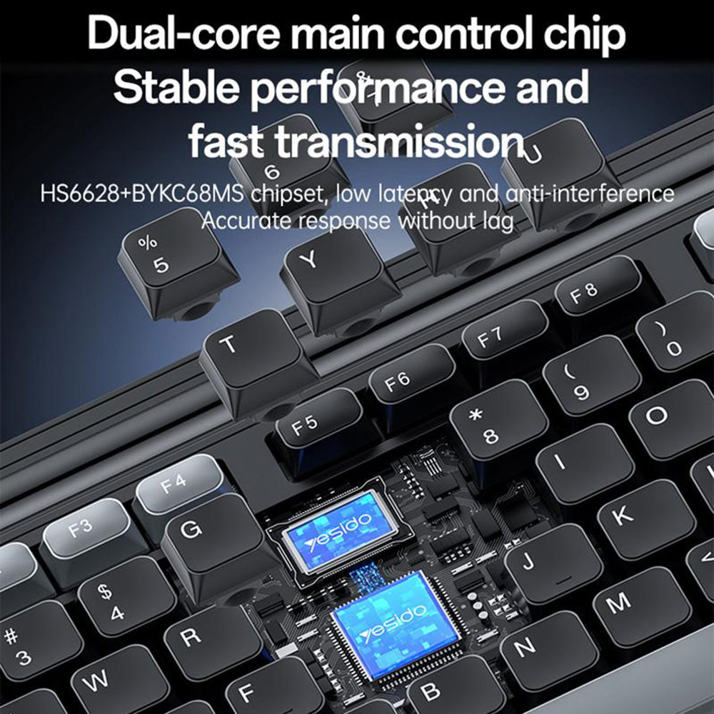 Yesido - Wireless Keyboard and Mouse Set (KB43) - 2.4GHz, 104 Keys, DPI:800-1000-1600, Fast Transmission, Low Latency - Black