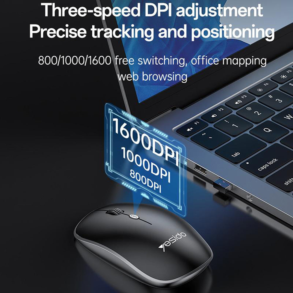 Yesido - Wireless Keyboard and Mouse Set (KB43) - 2.4GHz, 104 Keys, DPI:800-1000-1600, Fast Transmission, Low Latency - Black