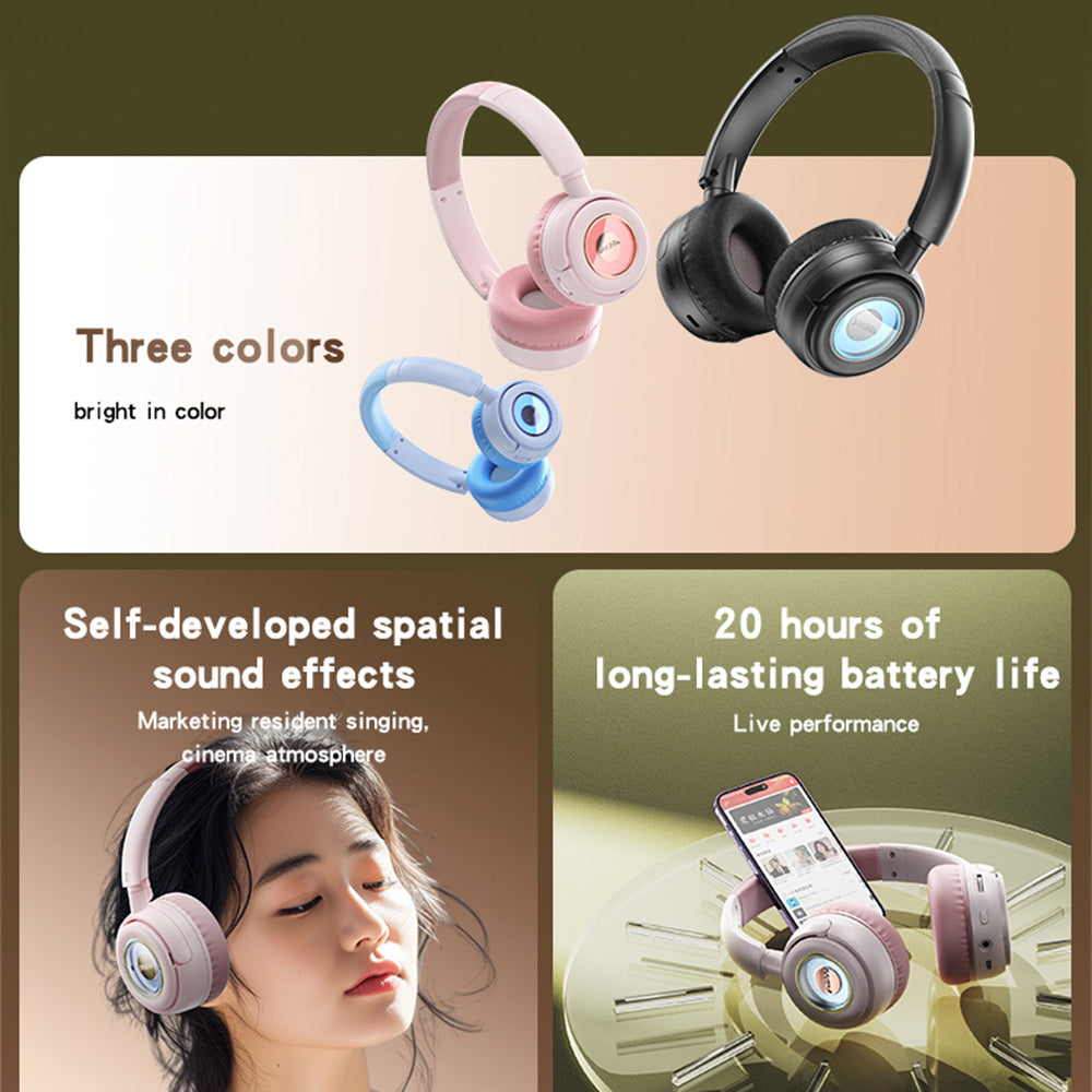 Yesido - Wireless Headphones (EP06) - for Kids, with Bluetooth V5.3, Microphone, Support Audio Cable, 500mAh - Black