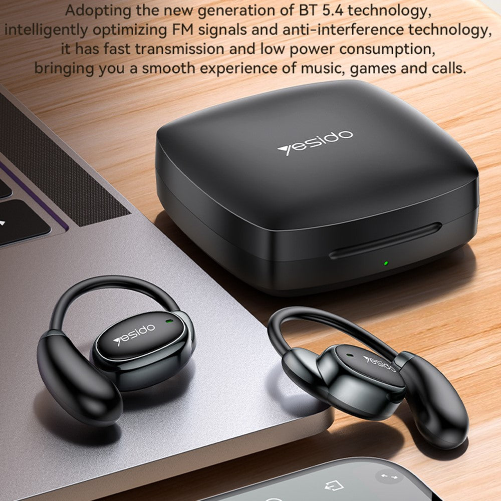 Yesido - Wireless Earbuds (YSP19 BL) - with Bluetooth V5.4, Open-ear Design, 400mAh, Type-C, 30hrs Working Time - Black