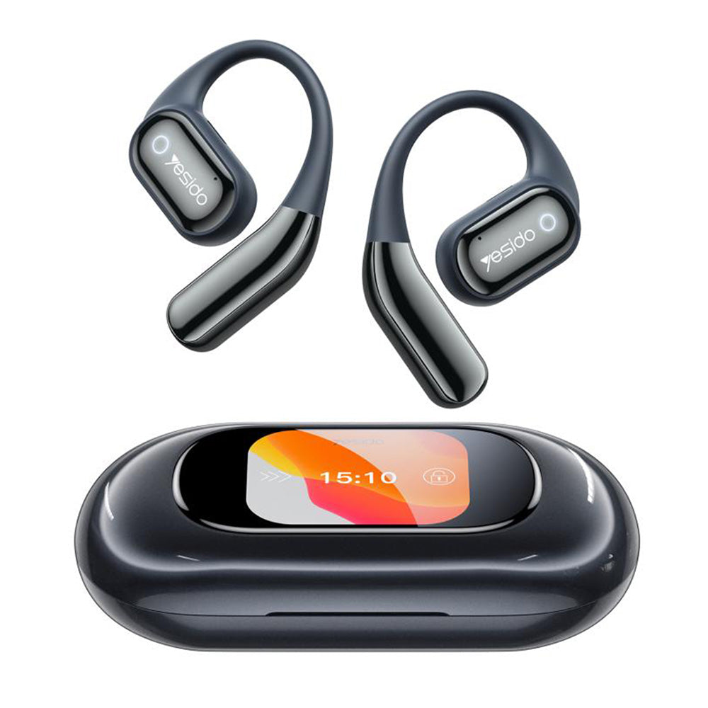 Yesido - Wireless Earbuds (YSP26) - with Bluetooth V5.4, LCD, Open-ear Design, 14.2mm Speaker, 500mAh - Black