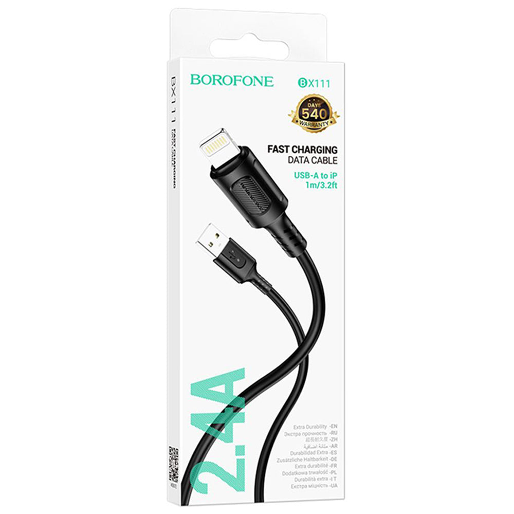 Borofone - Data Cable Feliz Series (BX111) - USB to Lightning, PVC, Universal, 60W, 2.4A, 1m - Black