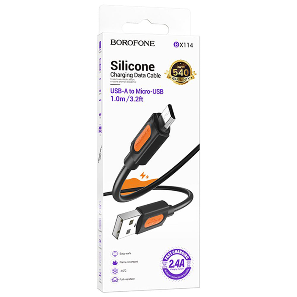 Borofone - Data Cable Silicone Series (BX114) - USB to Micro-USB, Silicone, 2.4A, 1m - Black