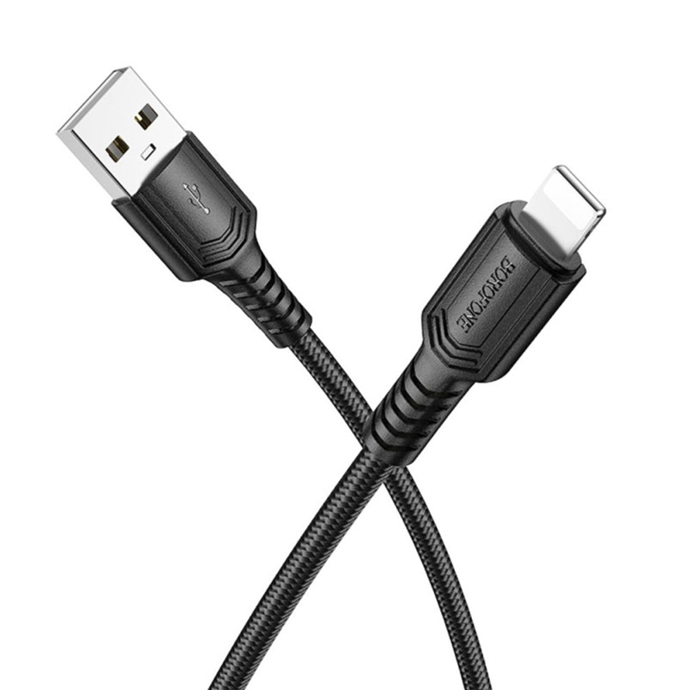 Borofone - Data Cable Certain Series (BX116) - USB to Lightning, Nylon Braided, 2.4A, 1m - Black