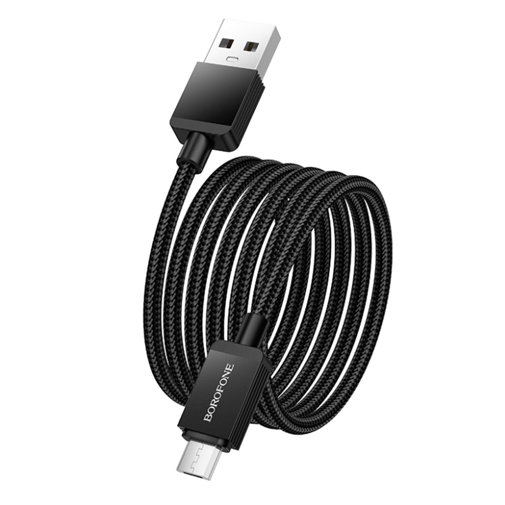 Borofone - Data Cable Placer Series (BX120) - USB to USB-Micro, Aluminum Alloy Shell, Nylon Braided Cable, 2.4A, 1m - Black
