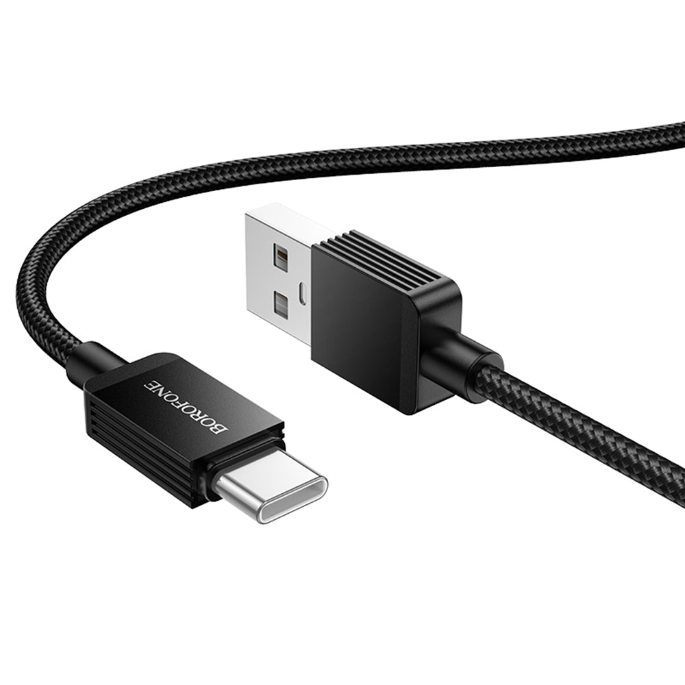 Borofone - Data Cable Placer Series (BX120) - USB to Type-C, Aluminum Alloy Shell, Nylon Braided Cable, 3A, 1m - Black