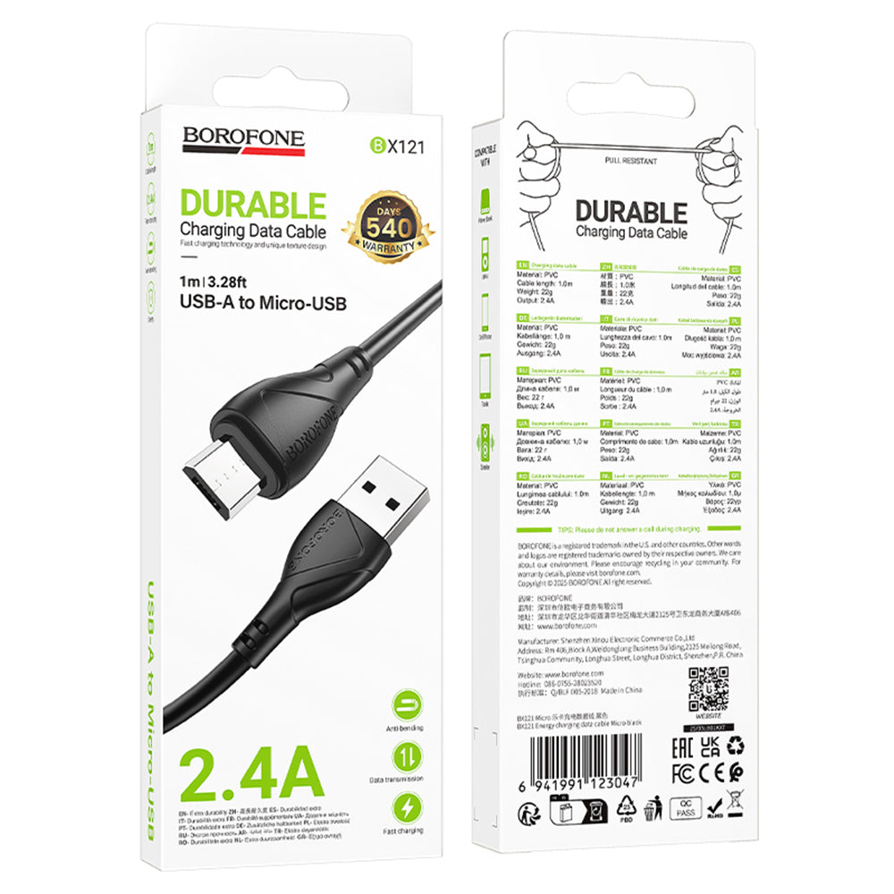 Borofone - Data Cable Energy Series (BX121) - USB to USB-Micro, PVC, 2.4A, 1m - Black