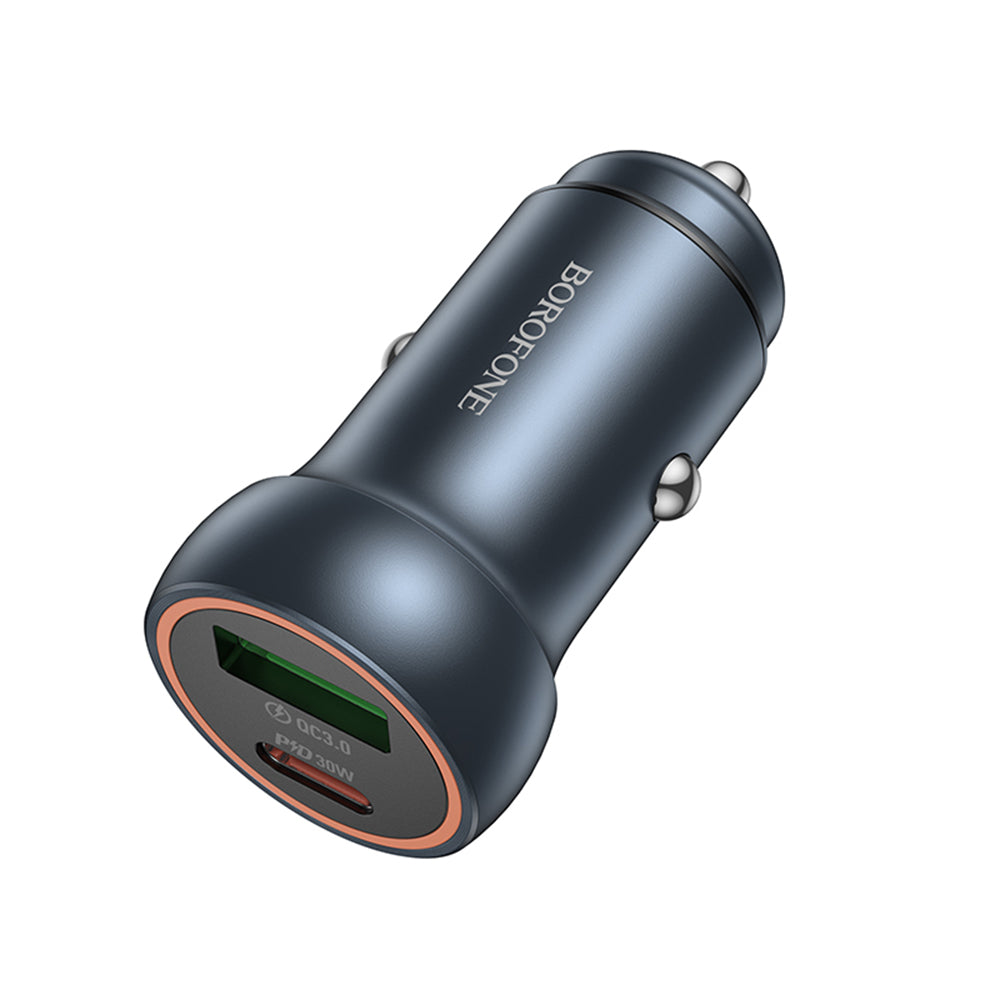 Borofone - Mini Auto - Moto > Ηλεκτρονικά & Ηλεκτρολογικά Αυτοκινήτου > Φορτιστές Αναπτήρα Αυτοκινήτου Fresh (BZ32A) - Type-C, USB, Fast Charge, Dual Port, 30W (PD/QC), Aluminum Alloy - Metal Gray