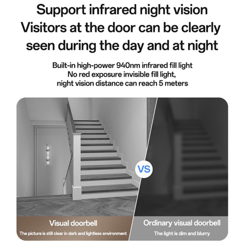 Yesido - Wireless Video Intercom Doorbell (KM27) - 2.4G, 2K HD 1080*720px, 1000mAh, 4.3" TFT Screen, UK Plug - White