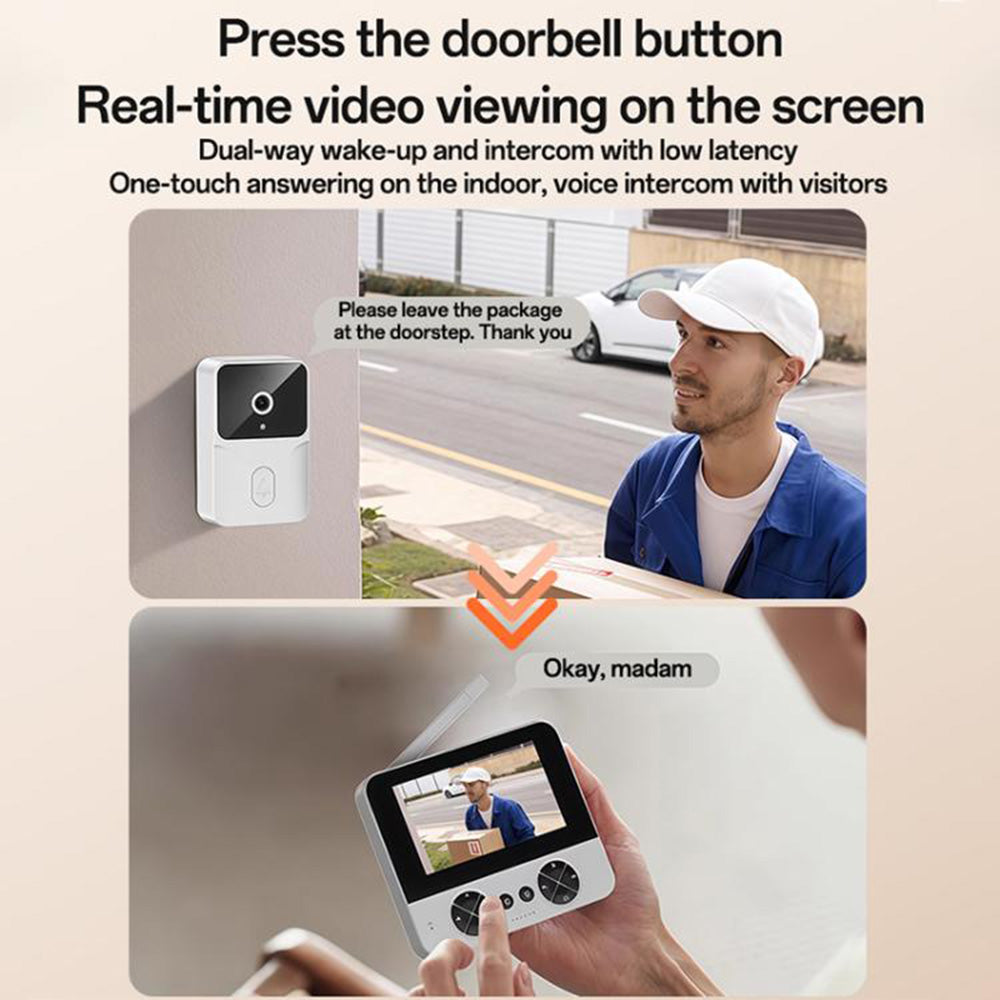 Yesido - Wireless Video Intercom Doorbell (KM27) - 2.4G, 2K HD 1080*720px, 1000mAh, 4.3" TFT Screen, UK Plug - White