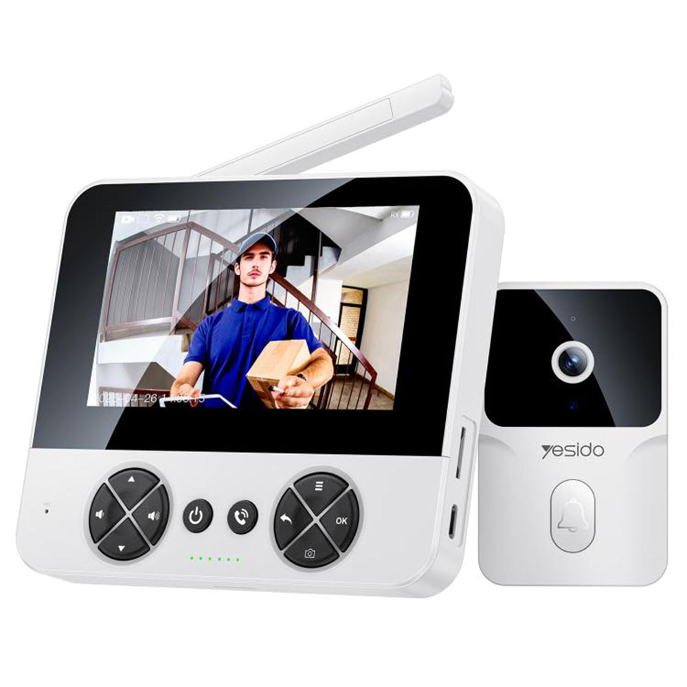 Yesido - Wireless Video Intercom Doorbell (KM27) - 2.4G, 2K HD 1080*720px, 1000mAh, 4.3" TFT Screen - White