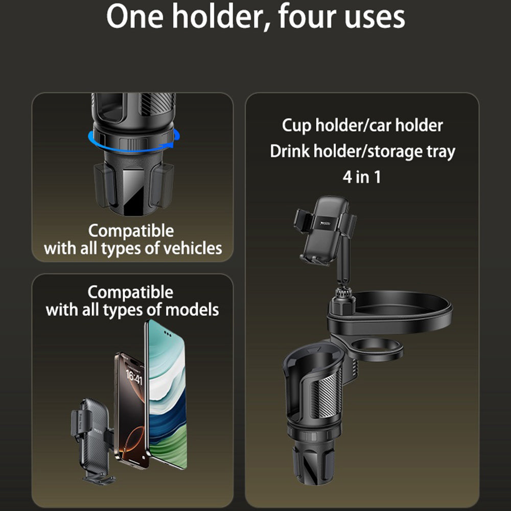 Yesido - Car Holder 4in1 (C274) - Cup Storage, Phone Mount and Sundries Storage, 720° Adjustable Angle, 4.7-7.2" - Black